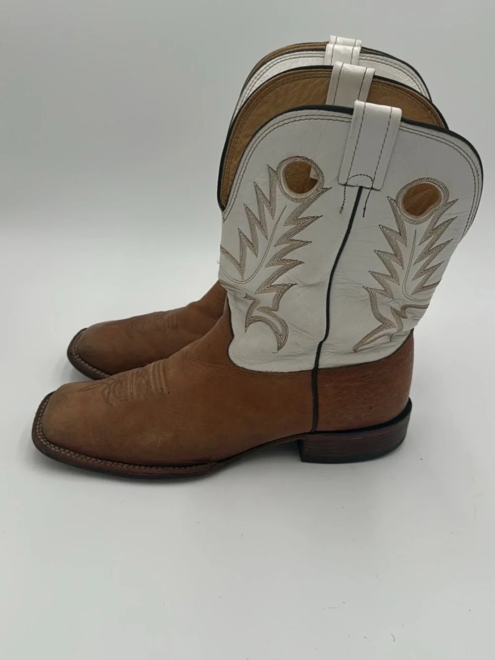 Larry Mahan Two-Tone White Shaft & Brown Leather Cowboy Boots